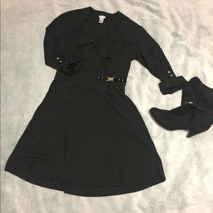 Black Cach’e Buckle-front wrap style dress